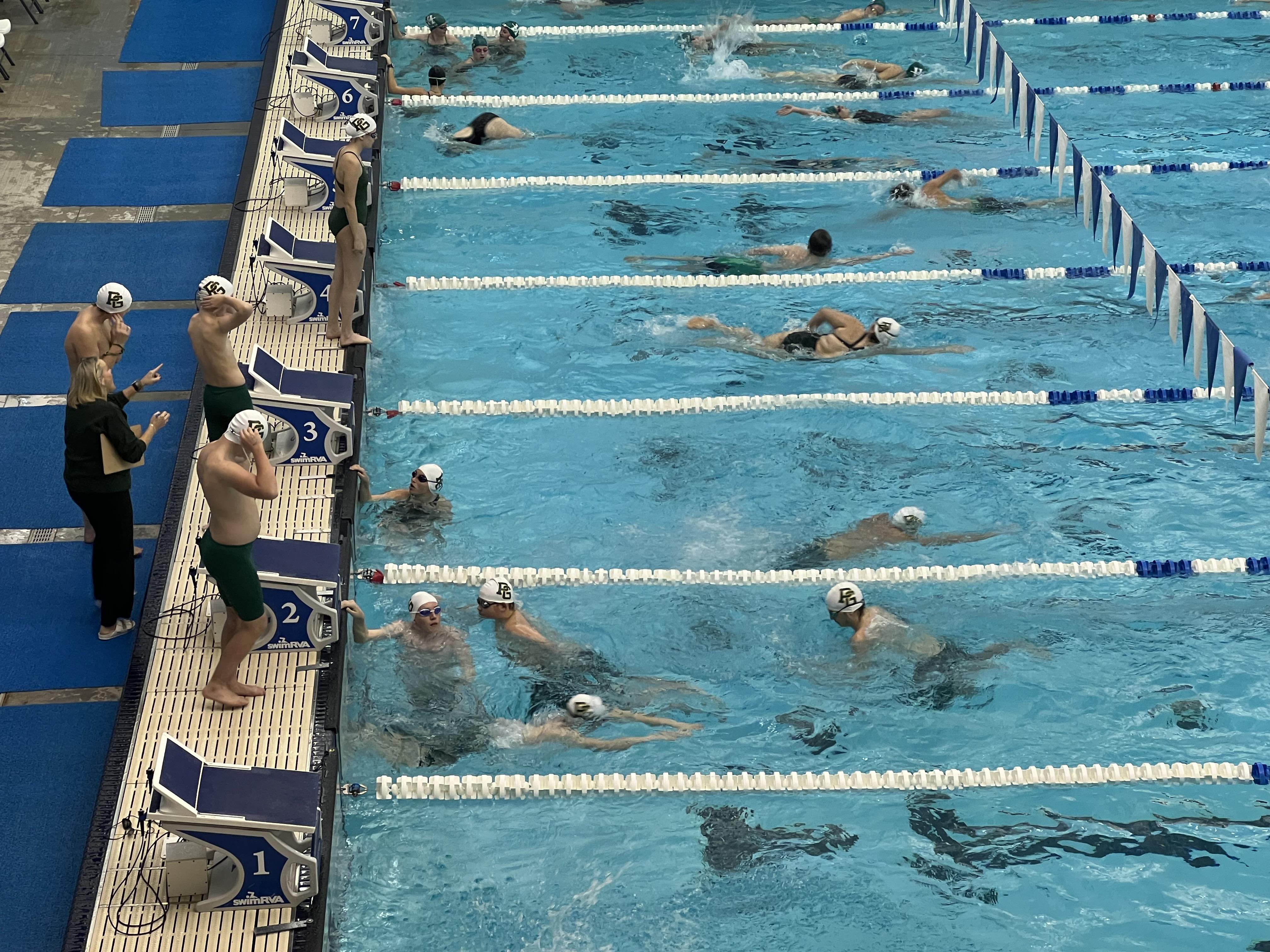Prince George High School’s first-ever varsity swim teams took to the SwimRVA aquatics center’s pool on December 6, 2023, delivering a strong second-place performance in their first competitive outing in school history. (PGCPS Photo)